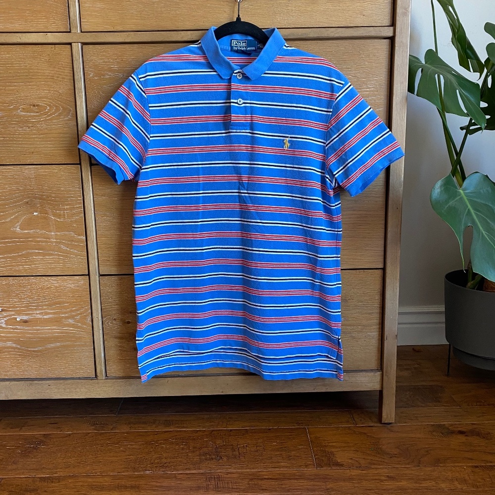 Vintage Ralph Lauren Striped Polo Shirt, Red/White/Blue, Size Large
